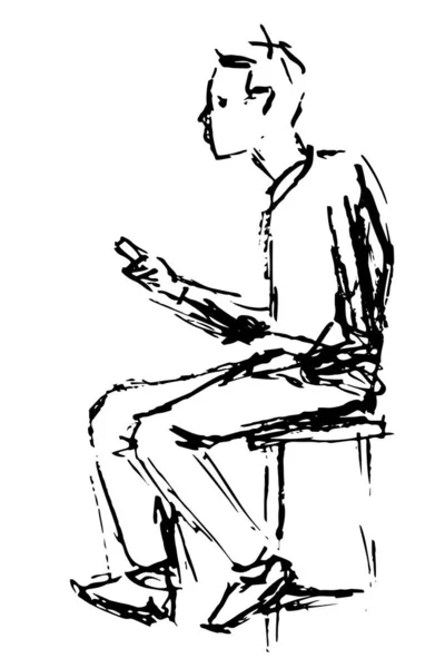 Linjära skisser av människor som sitter och vilar vid ett kafébord - vektorillustration hane ritad för hand av liner — Stock vektor
