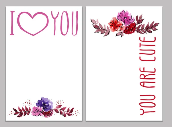 Happy Valentains Day: Hand writing illustrations for the winter holidays: cute lettering and flowers vignette - I love you, you are cute, be mine, isolated objects for a card, background or postcard — Stock Photo, Image