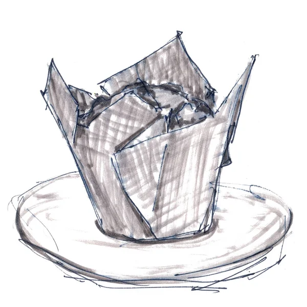 Muffin en papier de cuisson Kraft - Illustration graphique dessinée à la main de la doublure de dessert — Photo