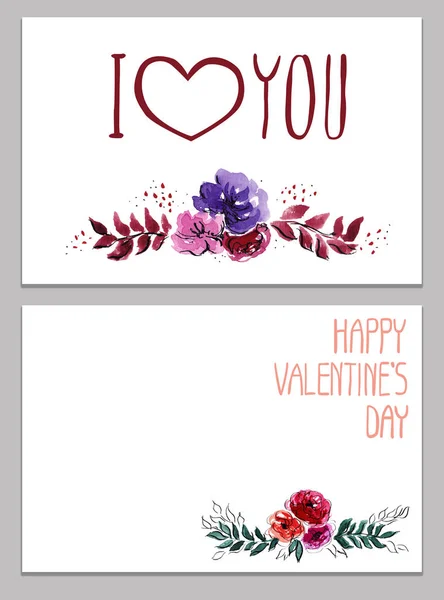 Happy Valentains Day : Illustrations manuscrites pour les vacances d'hiver : lettrage mignon et vignette fleurs - Je t'aime, tu es mignon, sois à moi, objets isolés pour une carte, fond ou carte postale — Photo
