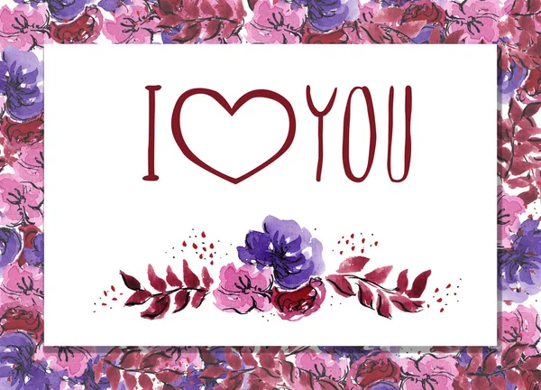 Happy Valentains Day: Hand writing illustrations for the winter holidays: cute lettering and flowers vignette - I love you, you are cute, be mine, isolated objects for a card, background or postcard — Stock Photo, Image