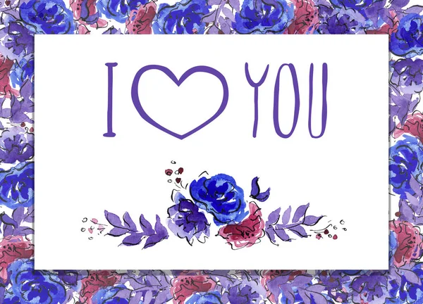 Happy Valentains Day: Handschrift illustraties voor de wintervakantie: schattige belettering en bloemen vignet - Ik hou van je, je bent schattig, worden de mijne, geïsoleerde objecten voor een kaart, achtergrond of ansichtkaart — Stockfoto