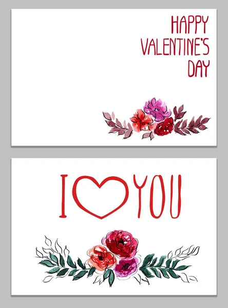 Happy Valentains Day: Hand writing illustrations for the winter holidays: cute lettering and flowers vignette - I love you, you are cute, be mine, isolated objects for a card, background or postcard — Stock Photo, Image