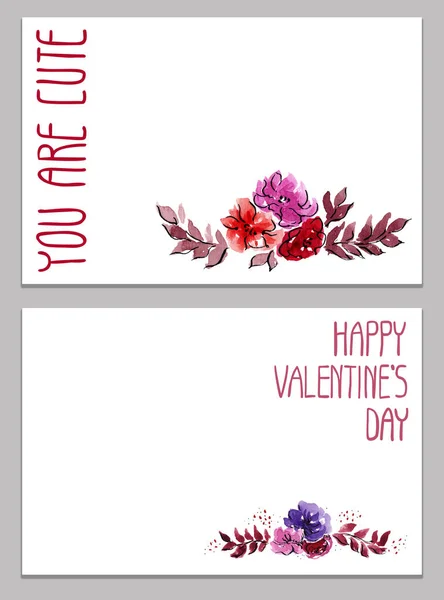 Feliz Día de San Valentín: Ilustraciones de escritura a mano para las vacaciones de invierno: letras lindas y viñeta de flores - Te amo, eres lindo, sé mío, objetos aislados para una tarjeta, fondo o postal — Foto de Stock