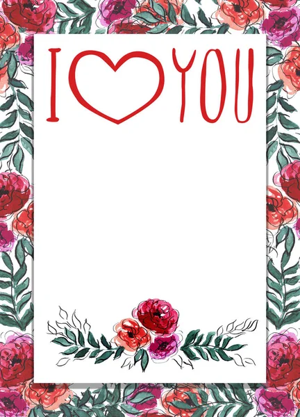 Happy Valentains Day: Hand writing illustrations for the winter holidays: cute lettering and flowers vignette - I love you, you are cute, be mine, isolated objects for a card, background or postcard — Stock Photo, Image