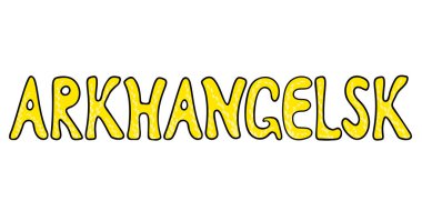 Arkhangelsk şehri: dekoratif vektör illüstrasyonlu sarı harfli metin tasarımı