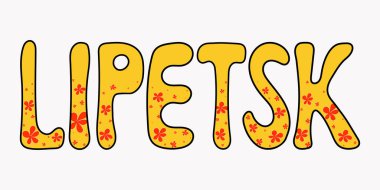 Lipetsk şehri: dekorlu sarı harfli metin tasarımı - vektör illüstrasyon harfleri