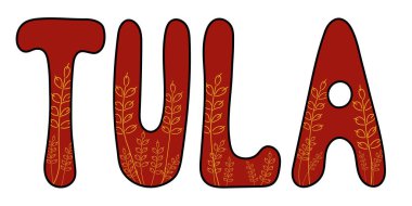 Tula şehri: dekorlu kırmızı bordo harf tasarımı - vektör illüstrasyonu