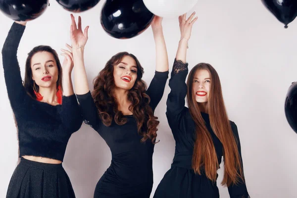Verrückte Party Zeit Von Drei Schönen Stilvollen Frauen Elegantem Lässigem — Stockfoto