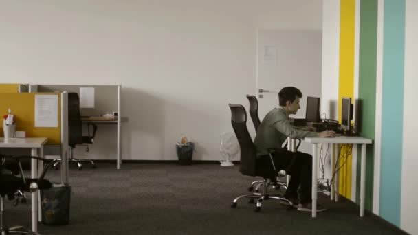 Man Just Have Won Huge Prize Dancing Office Worker Waiting — Stock Video