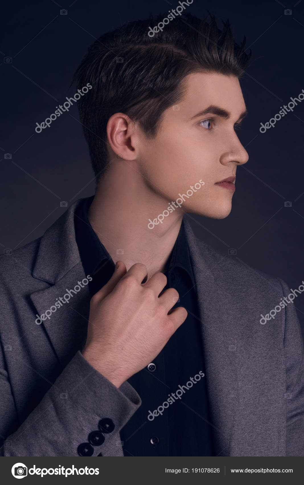 Cool Real Young Man in Coat on Black Background Posing Stock Photo - Image  of normal, carry: 77627142