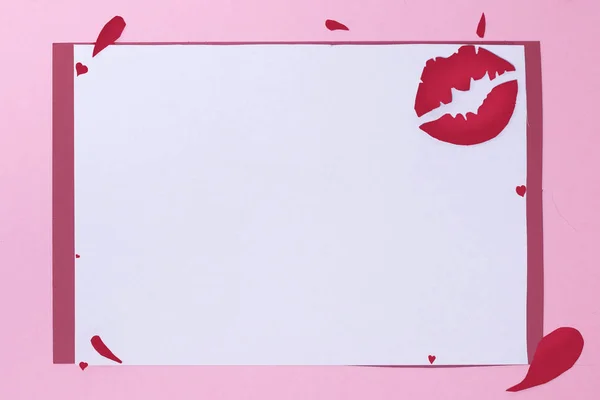 Kiss female, lip print. Gift card, certificate, place for text,