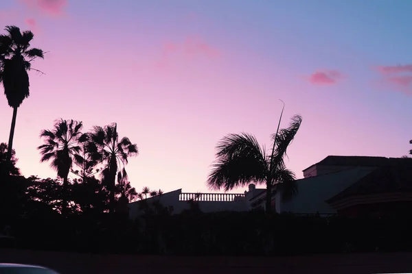 Lindo Pôr Sol Noite Escura Nas Ilhas Canárias — Fotografia de Stock