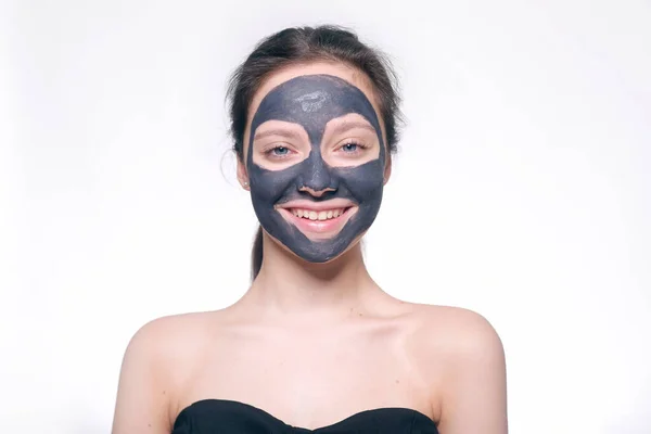 Teenager Girl Black Mask Natural Photo Real Mask Young Girl — Stock Photo, Image