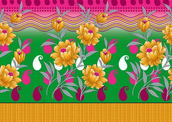 Naadloze textiel bloemen grens — Stockfoto