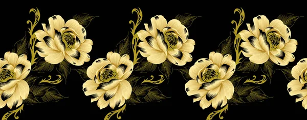 Nahtloser Goldener Blumenrand — Stockfoto