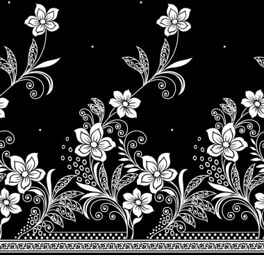 Kusursuz siyah ve beyaz çiçekli kenar