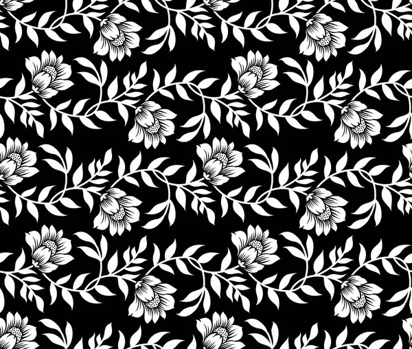 Patrón Floral Blanco Negro Sin Costuras —  Fotos de Stock