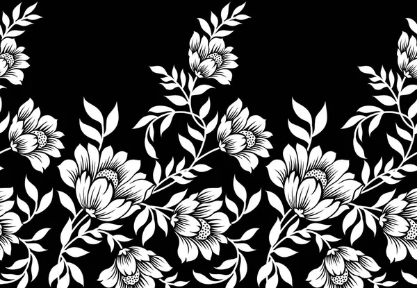 Seamless Black White Floral Border — Stock Photo, Image