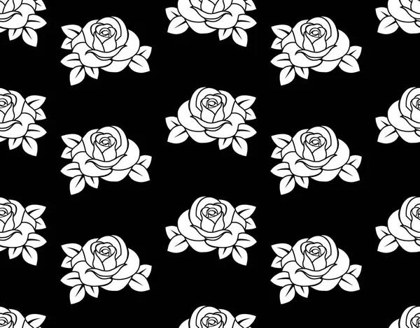 Nahtlose Schwarz Weiße Rosenblütenmuster — Stockfoto