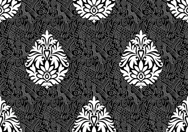 Seamless black and white damask pattern
