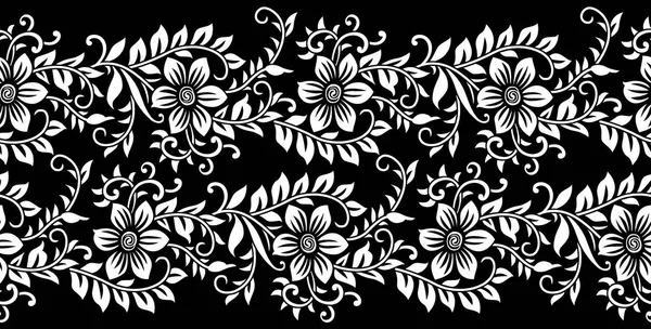 Borda Floral Preto Branco Sem Costura — Fotografia de Stock