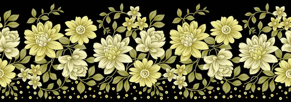 Borda Floral Dourada Sem Costura Fundo Escuro — Fotografia de Stock