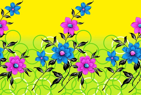 Seamless bright textile floral border