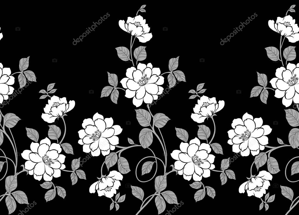 Seamless Black White Floral Border — Stock Photo © malkani 187455768