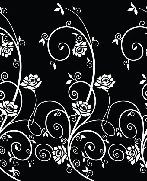 Nahtloser schwarz-weißer Blumenrand — Stockvektor