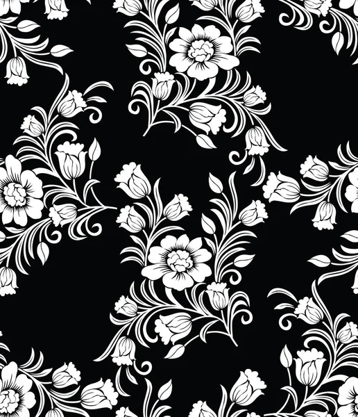 シームレスな黒と白のベクトルの花のパターン — ストックベクタ
