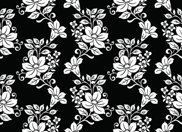 Padrão floral preto e branco sem costura — Vetor de Stock