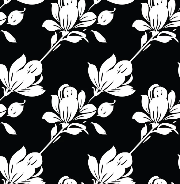 Seamless black and white abstract rose flower pattern — Stock Vector