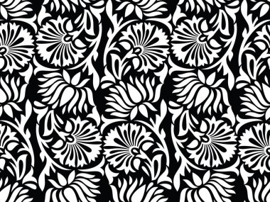 Kesintisiz beyaz siyah süs lotus çiçek deseni