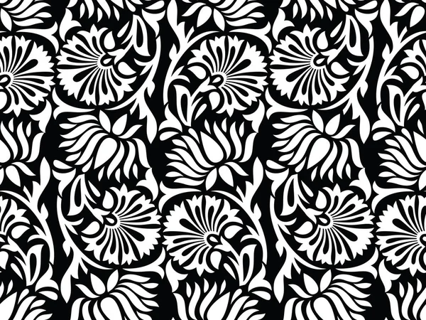 Modèle de fleur de lotus ornemental noir et blanc sans couture — Image vectorielle