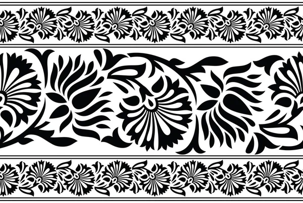 Borda de flor de lótus preto e branco sem costura — Vetor de Stock