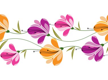 Dikişsiz süslü vektör çiçek sınır