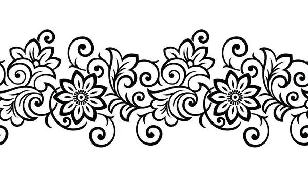 Borda de flor vintage preto e branco sem costura — Vetor de Stock