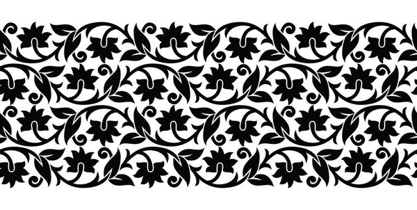Seamless black and white vintage flower border