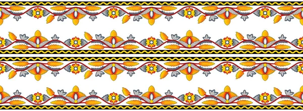 Naadloze Tribal Floral Border Ontwerp Witte Achtergrond — Stockfoto