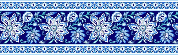 Seamless blue floral border with traditional Asian design elements