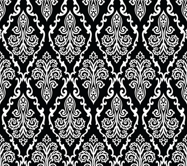 Sömlös svart och vit damast tapeter — Stock vektor