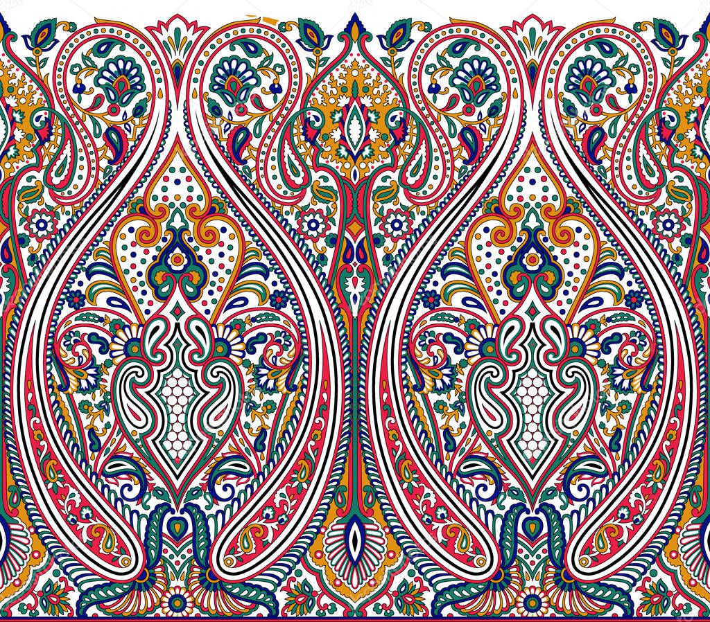 Seamless paisley border with traditional Asian design elements