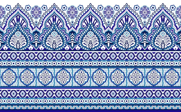 白底亚洲传统设计元素的无缝蓝边疆 — 图库照片