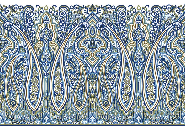 Borde Paisley Azul Sin Costuras Con Elementos Diseño Asiáticos Tradicionales — Foto de Stock
