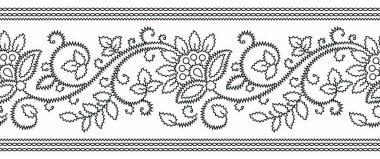 Kusursuz zigzag tekstil dikişi çiçekli kenar.