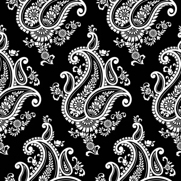 Design de padrão paisley preto e branco sem costura — Vetor de Stock