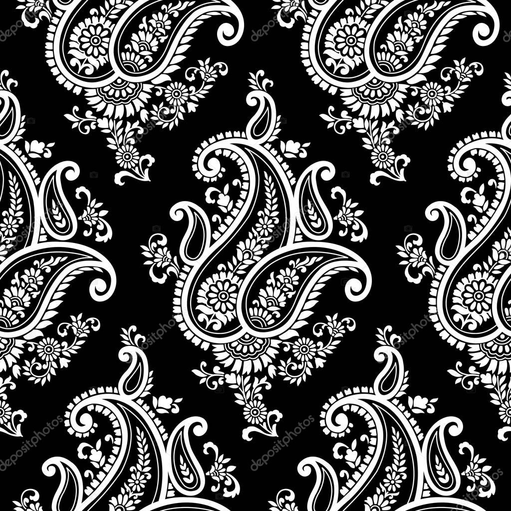 Seamless black and white paisley pattern design