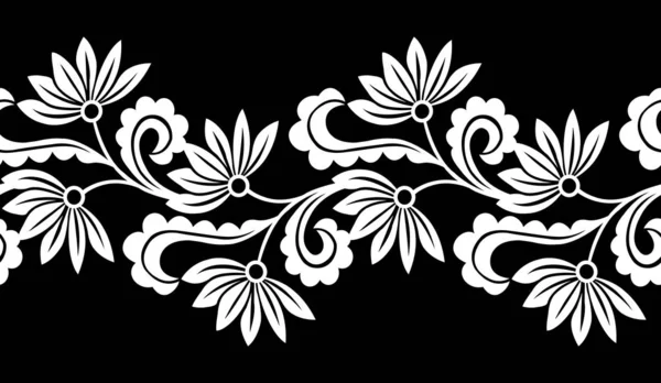シームレスな黒と白の花の国境 — ストックベクタ
