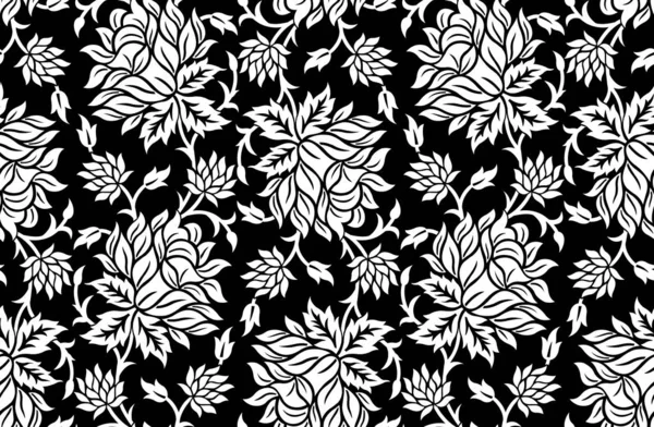 黑白无缝玫瑰花纹图案设计 — 图库矢量图片